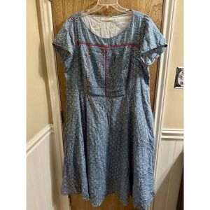 eShaketi The Artesianal Collection Peplum Ribbed Dress Floral Tie Blue Sz 1X